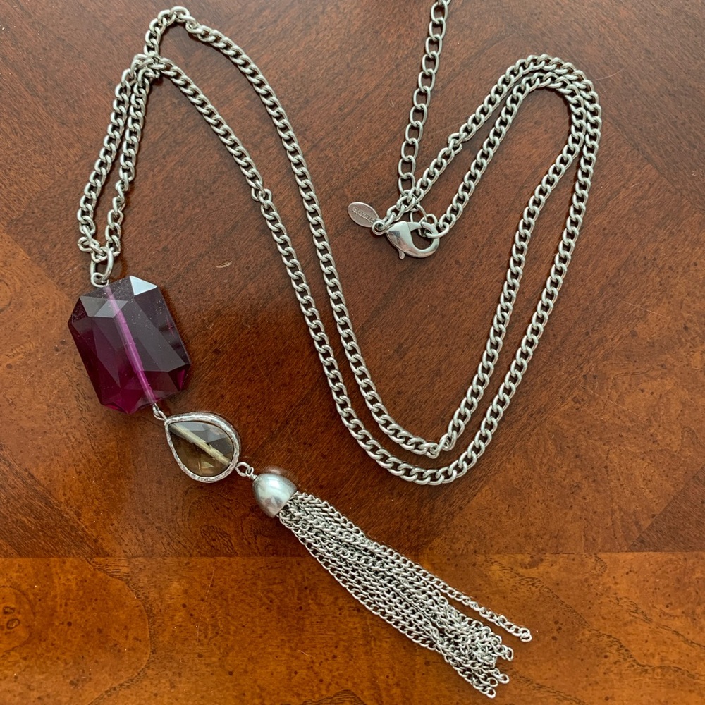Purple and silver long pendant necklace by Chico’s